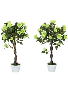 Outsunny Set of Two Faux Rose Trees - Green