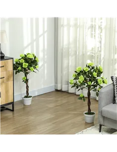 Outsunny Set of Two Faux Rose Trees - Green 2