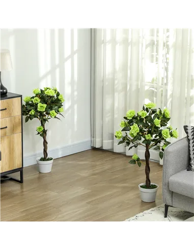Outsunny Set of Two Faux Rose Trees - Green