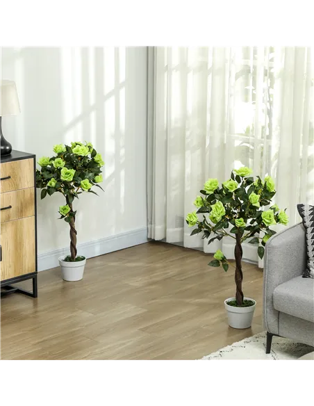 Outsunny Set of Two Faux Rose Trees - Green