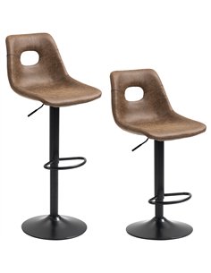 HOMCOM Bar Stools Set of 2, Adjustable Breakfast Dining Stools with Backrest, Footrest, Microfiber Cloth Kithchen Island Counter