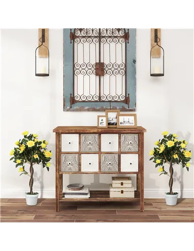 Outsunny Set of 2 Artificial Plants White Rose Floral in Pot, Fake Plants for Home Indoor Decor, 90cm, Yellow