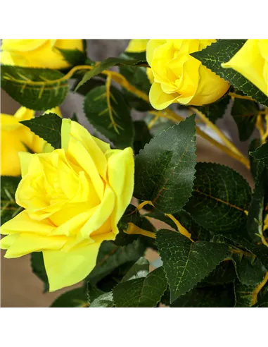 Outsunny Set of 2 Artificial Plants White Rose Floral in Pot, Fake Plants for Home Indoor Decor, 90cm, Yellow