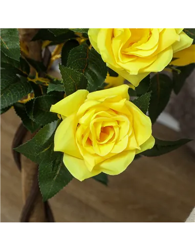 Outsunny Set of 2 Artificial Plants White Rose Floral in Pot, Fake Plants for Home Indoor Decor, 90cm, Yellow