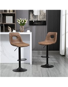HOMCOM Bar Stools Set of 2, Adjustable Breakfast Dining Stools with Backrest, Footrest, Microfiber Cloth Kithchen Island Counter 2