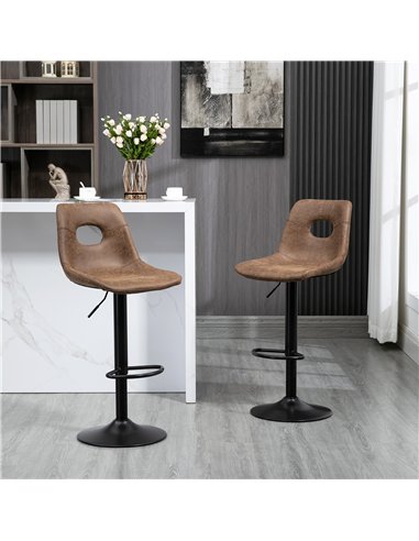 HOMCOM Bar Stools Set of 2, Adjustable Breakfast Dining Stools with Backrest, Footrest, Microfiber Cloth Kithchen Island Counter