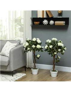 Outsunny Set of Two Faux Rose Trees - White 2