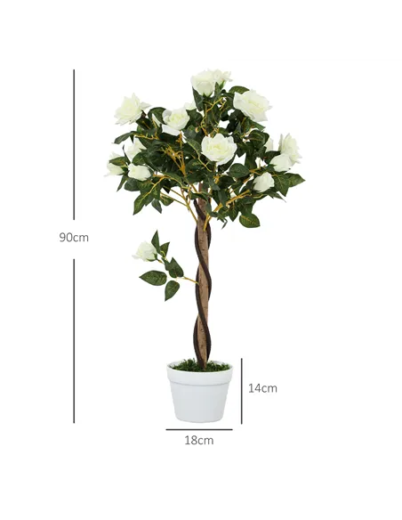 Outsunny Set of Two Faux Rose Trees - White