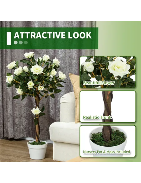 Outsunny Set of Two Faux Rose Trees - White