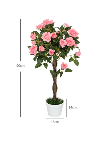 Outsunny Set of 2 Artificial Plants Pink Rose Floral in Pot, Fake Plants for Home Indoor Decor, 90cm