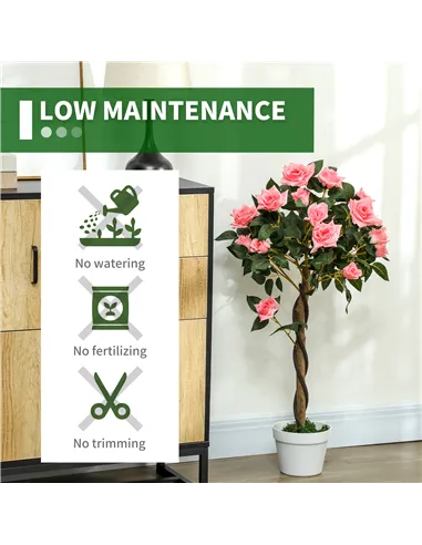 Outsunny Set of 2 Artificial Plants Pink Rose Floral in Pot, Fake Plants for Home Indoor Decor, 90cm