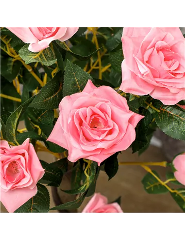 Outsunny Set of 2 Artificial Plants Pink Rose Floral in Pot, Fake Plants for Home Indoor Decor, 90cm