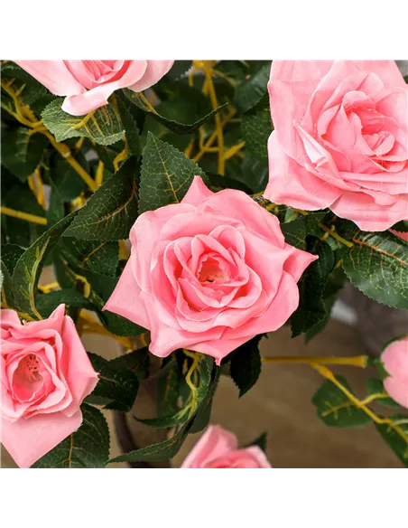 Outsunny Set of 2 Artificial Plants Pink Rose Floral in Pot, Fake Plants for Home Indoor Decor, 90cm