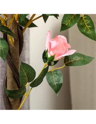 Outsunny Set of 2 Artificial Plants Pink Rose Floral in Pot, Fake Plants for Home Indoor Decor, 90cm