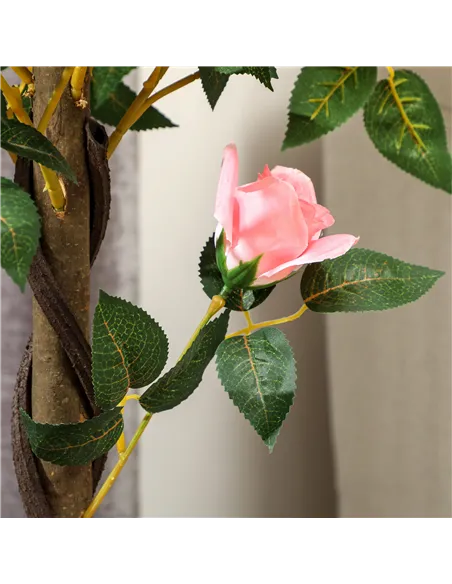 Outsunny Set of 2 Artificial Plants Pink Rose Floral in Pot, Fake Plants for Home Indoor Decor, 90cm