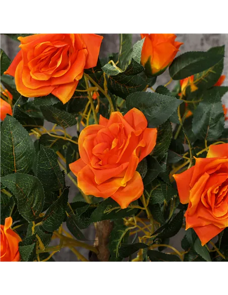 Outsunny Set of 2 Artificial Plants White Rose Floral in Pot, Fake Plants for Home Indoor Decor, 90cm, Orange