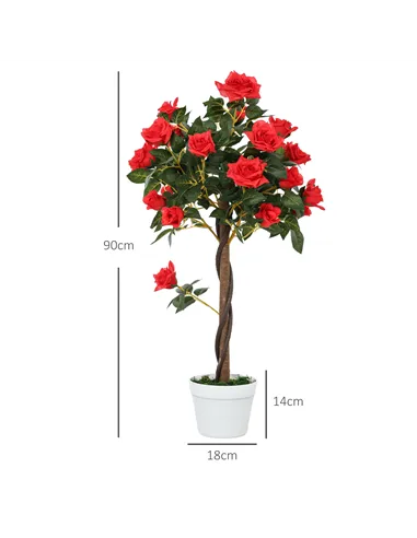 Outsunny Set of 2 Artificial Plants White Rose Floral in Pot, Fake Plants for Home Indoor Decor, 90cm, Red