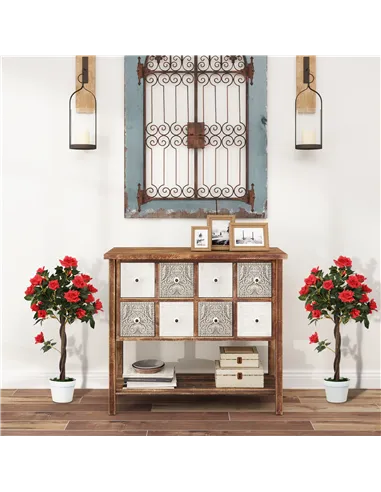 Outsunny Set of 2 Artificial Plants White Rose Floral in Pot, Fake Plants for Home Indoor Decor, 90cm, Red