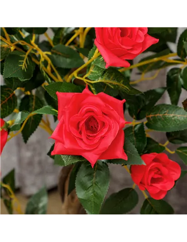 Outsunny Set of 2 Artificial Plants White Rose Floral in Pot, Fake Plants for Home Indoor Decor, 90cm, Red