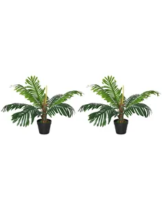 Outsunny 2 Pack 60cm Artificial Palm Tree Decorative Plant with Nursery Pot, Fake Tropical Tree for Indoor Outdoor Décor