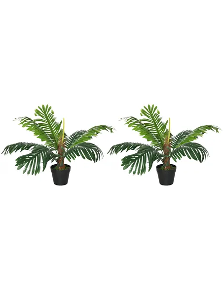 Outsunny 2 Pack 60cm Artificial Palm Tree Decorative Plant with Nursery Pot, Fake Tropical Tree for Indoor Outdoor Décor