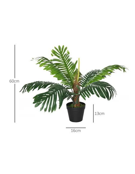 Outsunny 2 Pack 60cm Artificial Palm Tree Decorative Plant with Nursery Pot, Fake Tropical Tree for Indoor Outdoor Décor