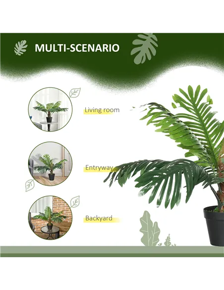 Outsunny 2 Pack 60cm Artificial Palm Tree Decorative Plant with Nursery Pot, Fake Tropical Tree for Indoor Outdoor Décor