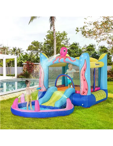 Outsunny Bounce Castle Inflatable Trampoline Slide Pool Octopus Design 3.8 x 2 x 1.8m