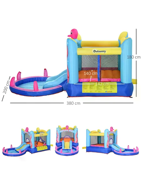 Outsunny Bounce Castle Inflatable Trampoline Slide Pool Octopus Design 3.8 x 2 x 1.8m
