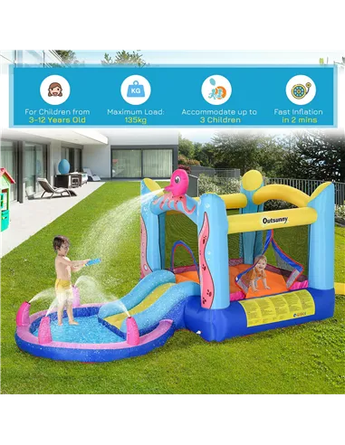 Outsunny Bounce Castle Inflatable Trampoline Slide Pool Octopus Design 3.8 x 2 x 1.8m