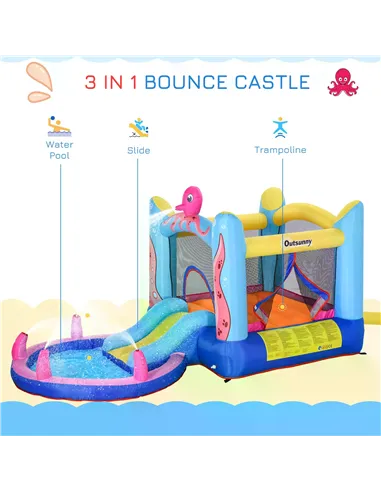 Outsunny Bounce Castle Inflatable Trampoline Slide Pool Octopus Design 3.8 x 2 x 1.8m