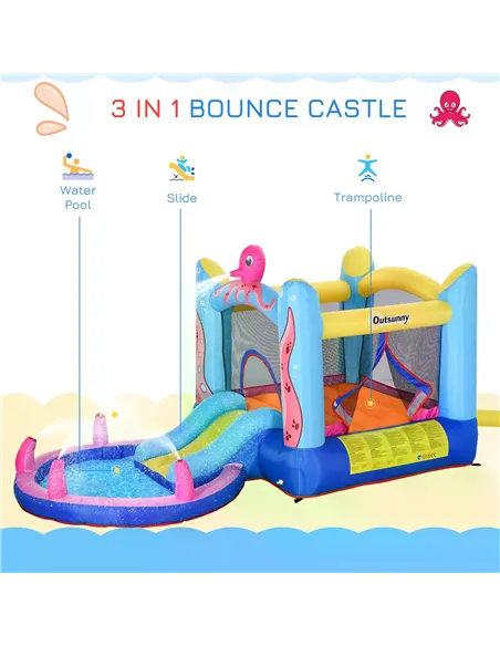 Outsunny Bounce Castle Inflatable Trampoline Slide Pool Octopus Design 3.8 x 2 x 1.8m