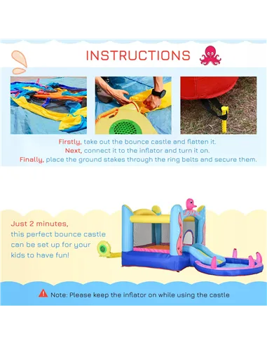 Outsunny Bounce Castle Inflatable Trampoline Slide Pool Octopus Design 3.8 x 2 x 1.8m