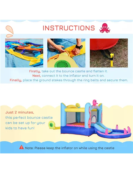 Outsunny Bounce Castle Inflatable Trampoline Slide Pool Octopus Design 3.8 x 2 x 1.8m