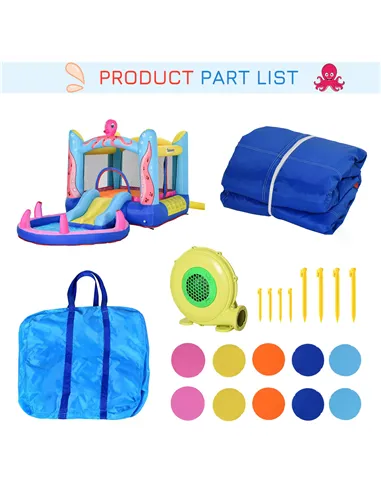 Outsunny Bounce Castle Inflatable Trampoline Slide Pool Octopus Design 3.8 x 2 x 1.8m