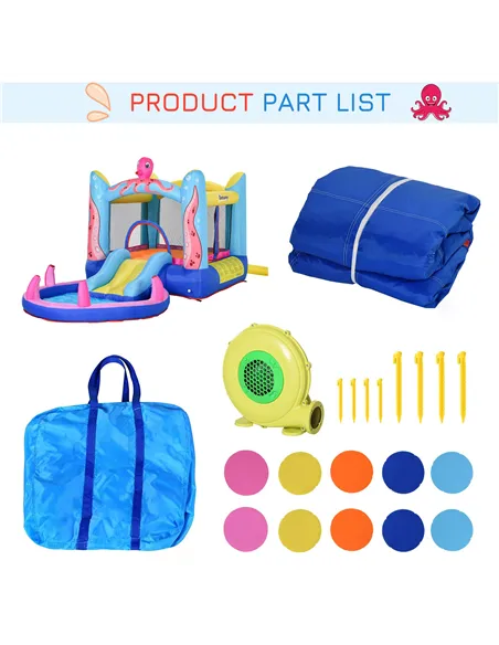 Outsunny Bounce Castle Inflatable Trampoline Slide Pool Octopus Design 3.8 x 2 x 1.8m