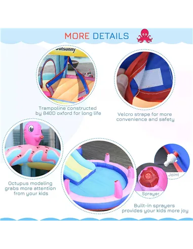 Outsunny Bounce Castle Inflatable Trampoline Slide Pool Octopus Design 3.8 x 2 x 1.8m