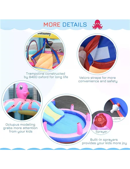Outsunny Bounce Castle Inflatable Trampoline Slide Pool Octopus Design 3.8 x 2 x 1.8m