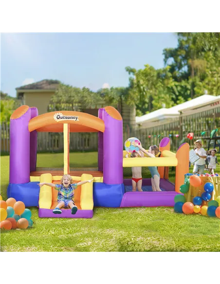Outsunny Kids Bouncy Castle House Inflatable Trampoline Slide Water Pool 3 in 1 with Blower for Kids Age 3-8 Multi-color 2.8 x 2