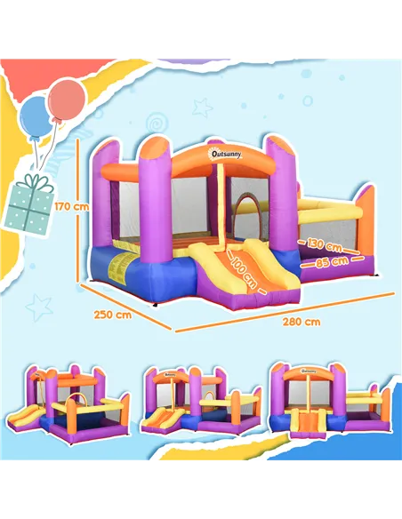 Outsunny Kids Bouncy Castle House Inflatable Trampoline Slide Water Pool 3 in 1 with Blower for Kids Age 3-8 Multi-color 2.8 x 2