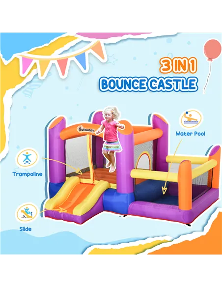 Outsunny Kids Bouncy Castle House Inflatable Trampoline Slide Water Pool 3 in 1 with Blower for Kids Age 3-8 Multi-color 2.8 x 2