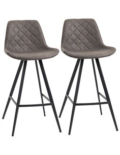 HOMCOM Set Of 2 Bar Stools Vintage Microfiber Cloth Tub Seats Padded Comfortable Steel Frame Footrest Quilted Home Bar Cafe Kitc