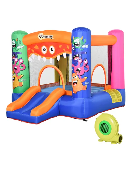 Outsunny Bouncy Castle Inflatable Basket Trampoline Slide Monster Design 180 x 250 x 175 (CM)