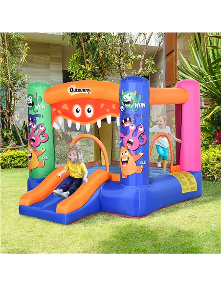 Outsunny Bouncy Castle Inflatable Basket Trampoline Slide Monster Design 180 x 250 x 175 (CM)
