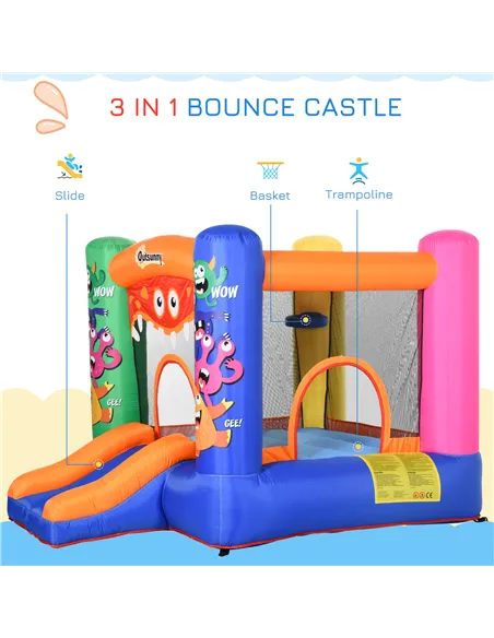 Outsunny Bouncy Castle Inflatable Basket Trampoline Slide Monster Design 180 x 250 x 175 (CM)