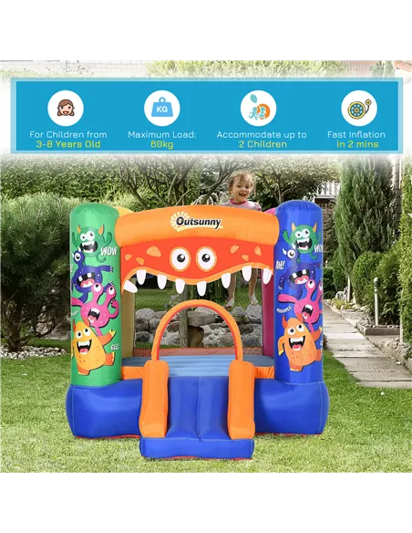 Outsunny Bouncy Castle Inflatable Basket Trampoline Slide Monster Design 180 x 250 x 175 (CM)