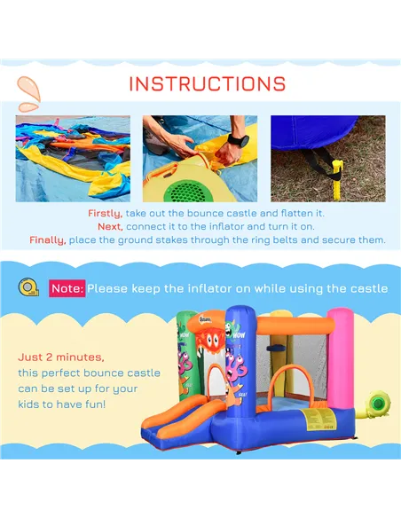 Outsunny Bouncy Castle Inflatable Basket Trampoline Slide Monster Design 180 x 250 x 175 (CM)