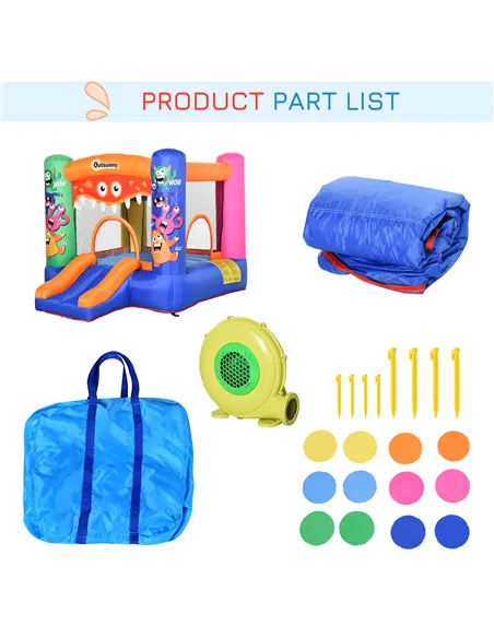 Outsunny Bouncy Castle Inflatable Basket Trampoline Slide Monster Design 180 x 250 x 175 (CM)