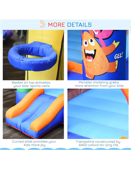 Outsunny Bouncy Castle Inflatable Basket Trampoline Slide Monster Design 180 x 250 x 175 (CM)