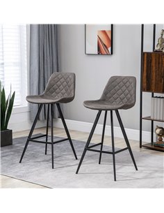 HOMCOM Set Of 2 Bar Stools Vintage Microfiber Cloth Tub Seats Padded Comfortable Steel Frame Footrest Quilted Home Bar Cafe Kitc 2